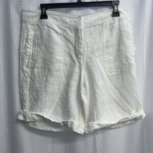 J. Jill Women’s 100% Linen White Cuffed Shorts Classic Beach 10